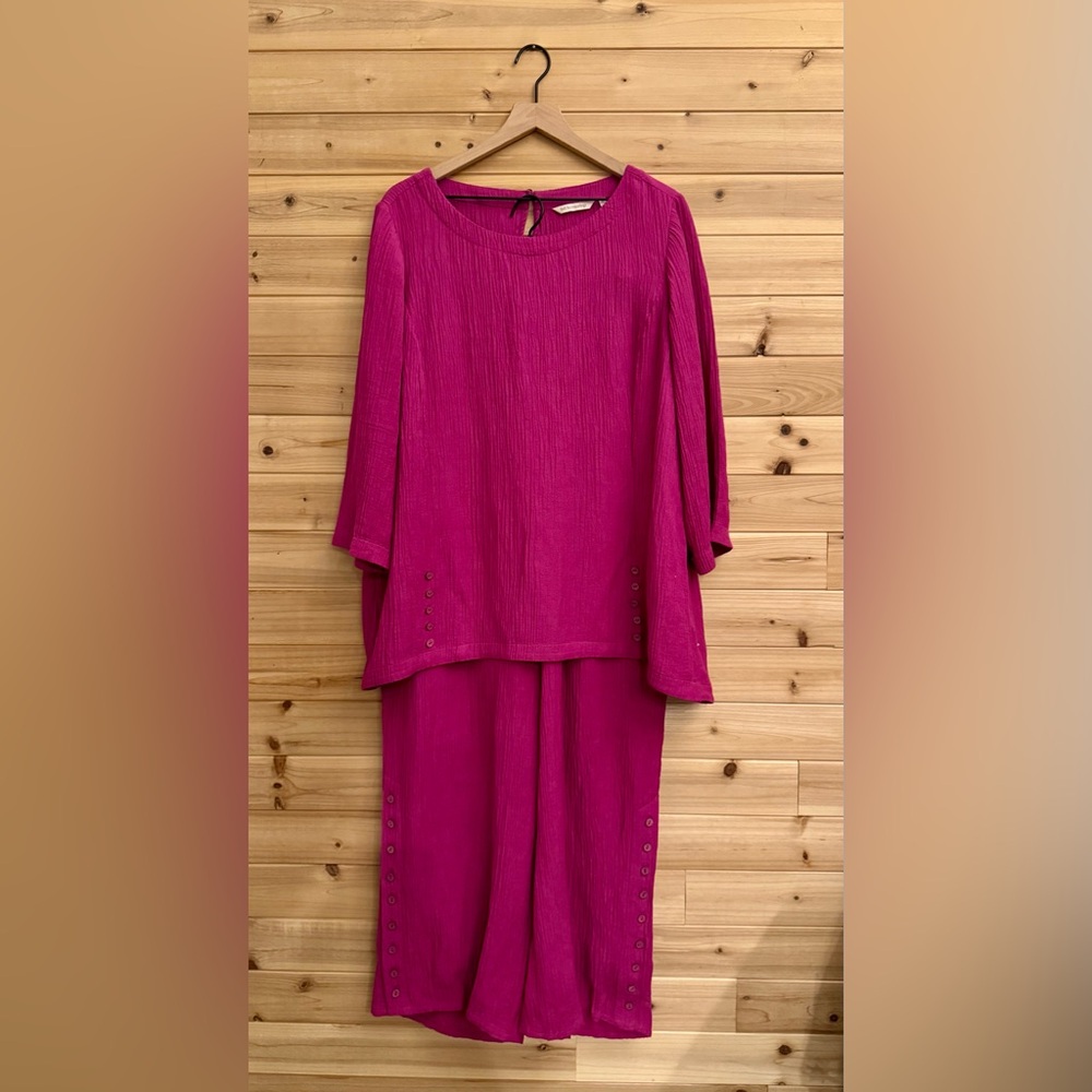 Soft Surroundings XL Magenta Oceo Tunic Wide Leg Gauze Textured Set Lagenlook